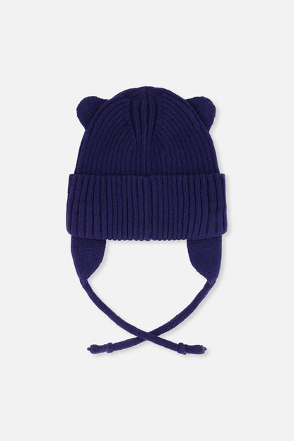 Baby Knit Hat With Strings Navy Blue-1