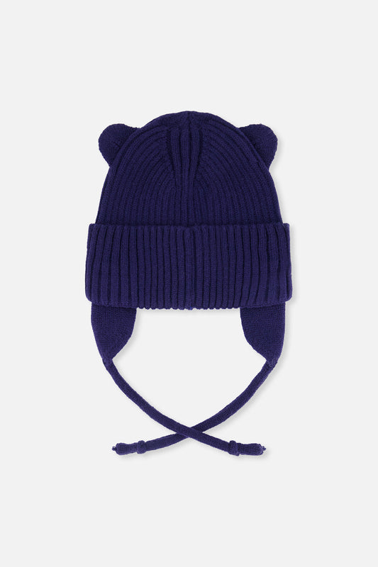 Baby Knit Hat With Strings Navy Blue-1