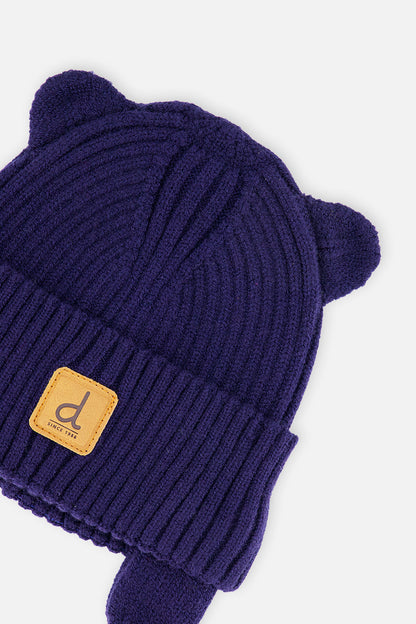 Baby Knit Hat With Strings Navy Blue-2