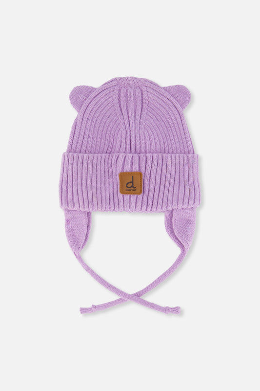 Baby Knit Hat With Strings Lavender-0