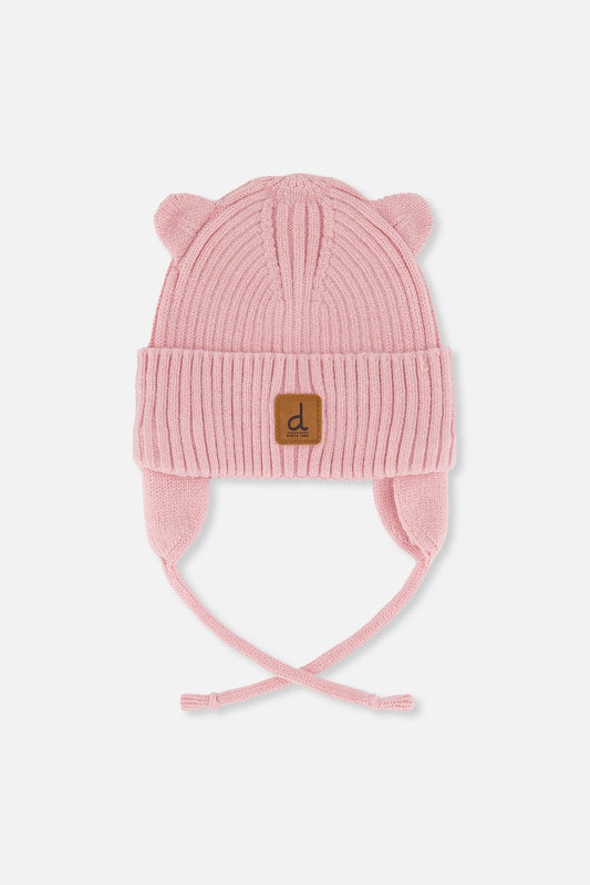 Baby Knit Hat With Strings Pale Dusty Pink-0