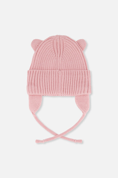 Baby Knit Hat With Strings Pale Dusty Pink-1