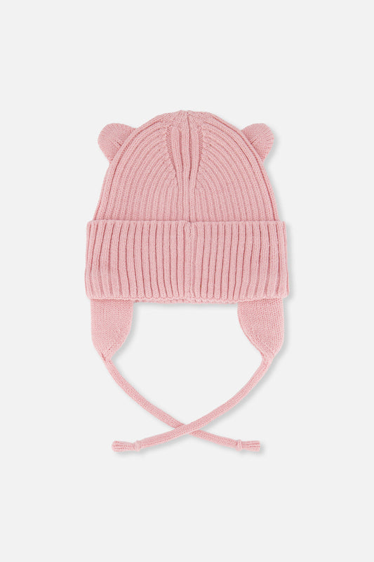 Baby Knit Hat With Strings Pale Dusty Pink-1