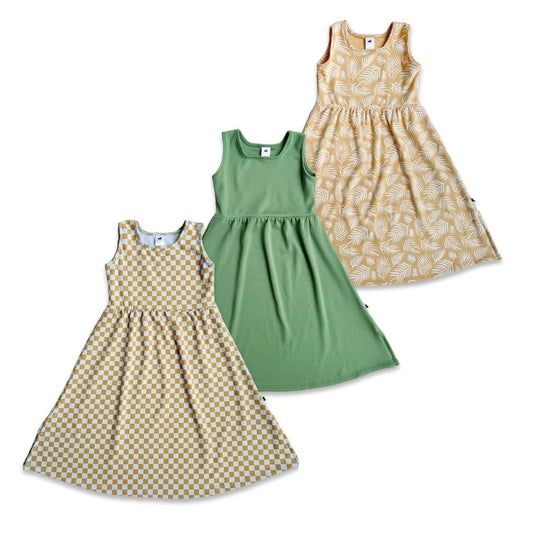 Kids' Bamboo Square Neck Midi Dress | Leaf Green-1