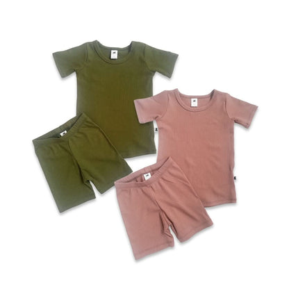 Kids' 2-Piece Bamboo Short Sleeve Lounge Set | Terracotta Rib-1