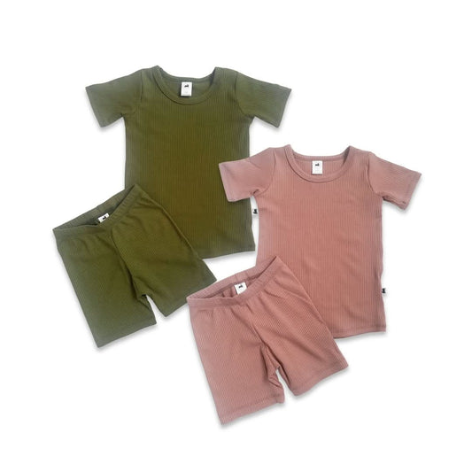 Kids' 2-Piece Bamboo Short Sleeve Lounge Set | Terracotta Rib-1