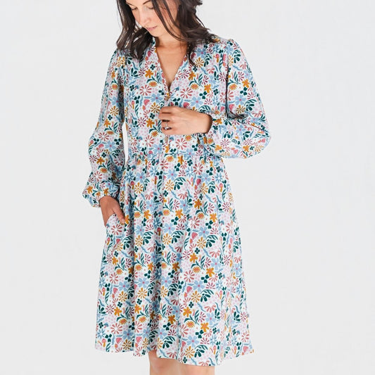 Ladies' Bamboo Puffed Sleeve Dress | Floating Floral-0