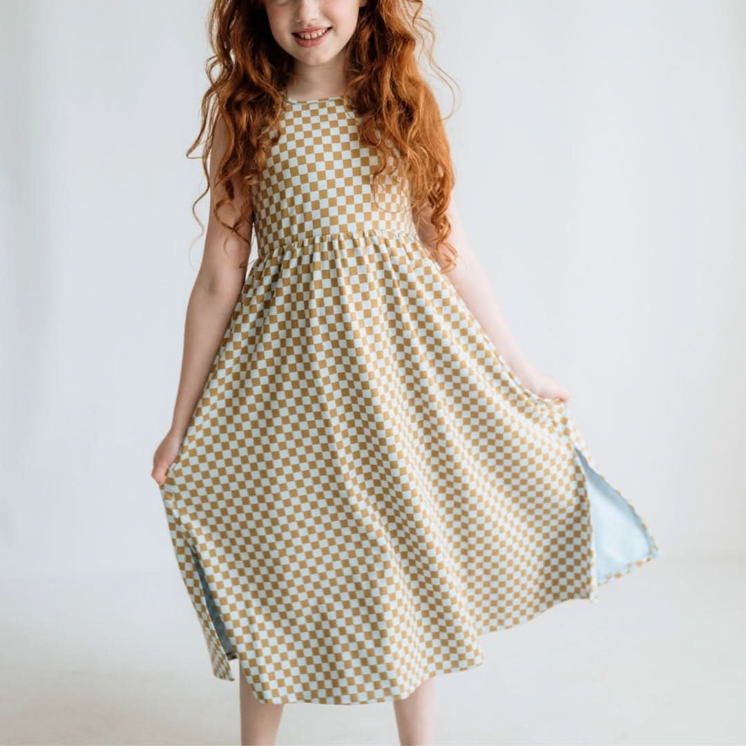 Kids' Bamboo Square Neck Midi Dress | Palm Leaf-3
