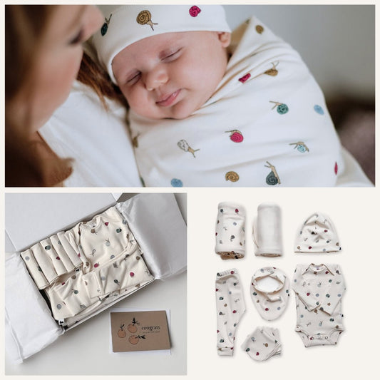 Bamboo Baby Capsule Gift Box - Ditsy Snails & Cream-0