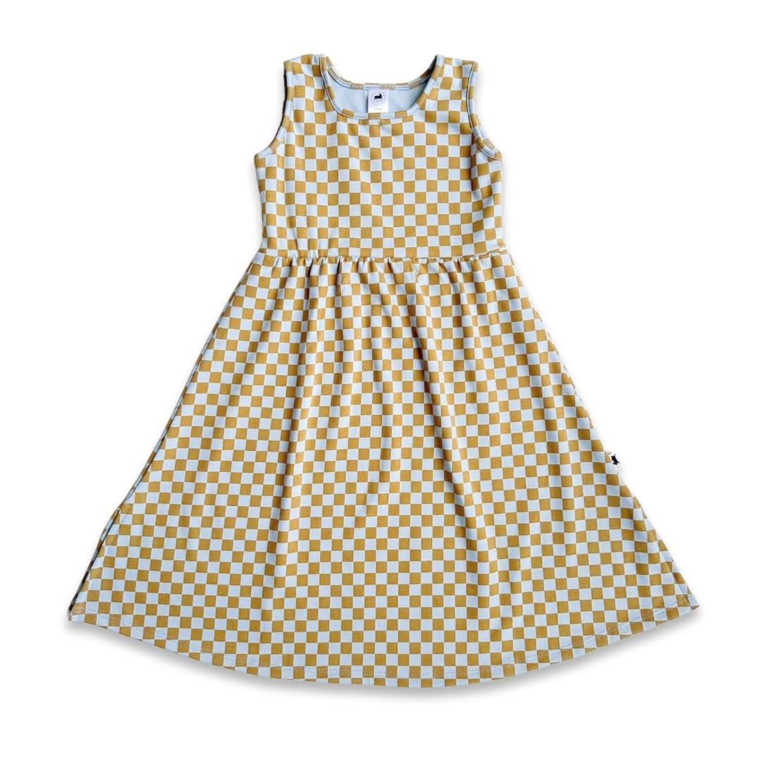 Kids' Bamboo Square Neck Midi Dress | Blue Checkers-0