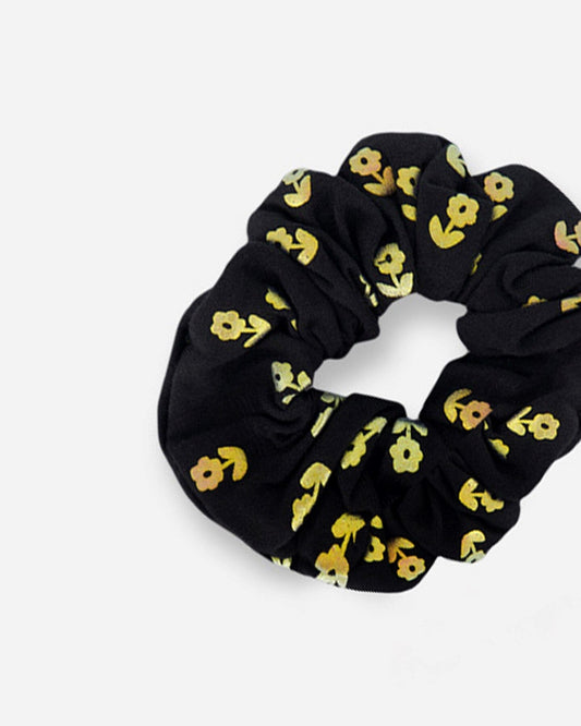 Scrunchie Printed Colored Metallic Flower Print-1